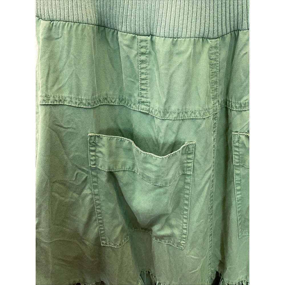 Free People Olive Maxi Skirt Utility Elastic Sz 2 Straps Lycocell Cotton Grunge - Picture 3 of 10